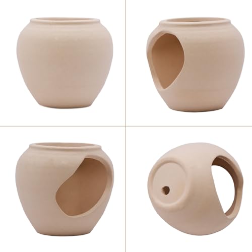 AnRui Fish Tank Hideout Ceramic Jar Aquarium Decorations Cave Cute Jar with a Hole Aquarium Accessories Decor Ornaments for Cichlid, Small Fish, Shrimp to Play Hide Breed Habitat, Apricot
