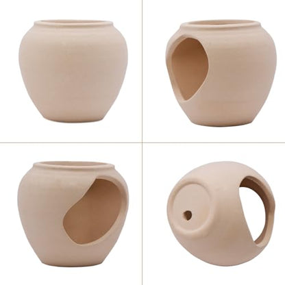 AnRui Fish Tank Hideout Ceramic Jar Aquarium Decorations Cave Cute Jar with a Hole Aquarium Accessories Decor Ornaments for Cichlid, Small Fish, Shrimp to Play Hide Breed Habitat, Apricot