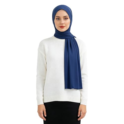 Yeieeo Muslim Inner Hijab With Button Cap for Women Turban Underscarf Undercap Bonnet Islamic Jersey Tube Caps - color: Blue