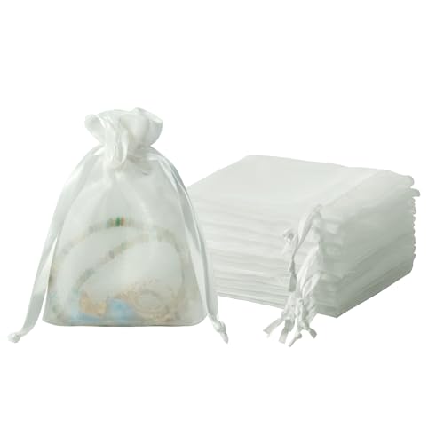 QIANF 20 Pcs White Small Organza Bags 4X6 inch for Wedding Favors with Drawstring, Mini Mesh Gift Bags Jewelry Pouch for Candy Bridal Shower Party Favor Baby Shower Christmas - color: Off White, size: 4x6"