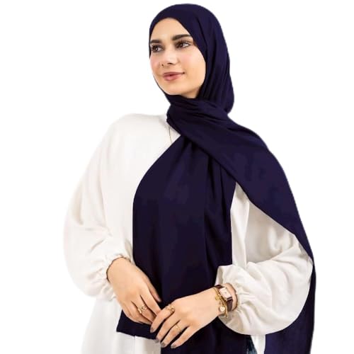 Non-see-through Premium Jersey Maxi Hijab Head Scarf Wrap for Muslim Women - color: Dark Blue