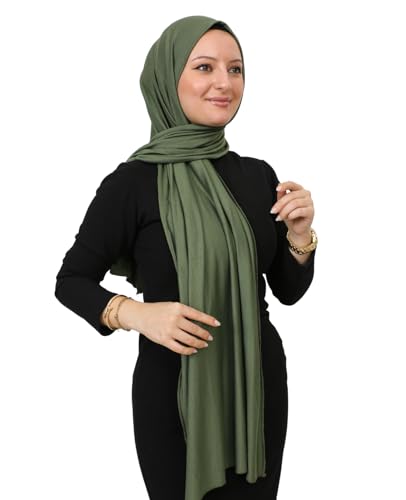 Prien Hijab for Women Viscose Scarf Lightweight Muslim Hijabs Long Shawl Islamic Scarves Turkey Silk Headscarf for Womens - color: Khaki
