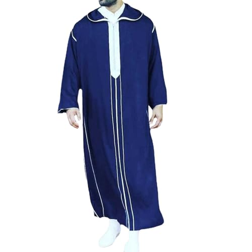 Muslim Robe for Men Arab Long Sleeve Kaftan Islamic Arabic Abaya Silk Thobe Ramadan Middle East Islamic Cloth Shirt Gown - color: #07-blue, size: 4X-Large