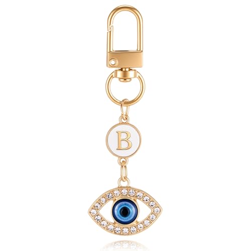XGALBLA Small Evil Eye Keychains Initial Letter Key Chains for Women Men Car Key Bag Purse Charm- Good Luck Amulet Protection - color: Evil Eye 2-b