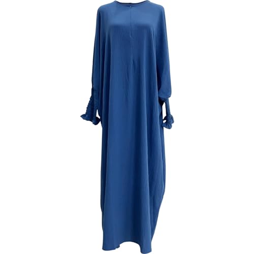 Lenmipot Islamic Women Jilbab Abayas Muslim Abaya Dress for Women Middle East Kaftan Dubai Dress Eid Prayer Clothes - color: Misty Blue