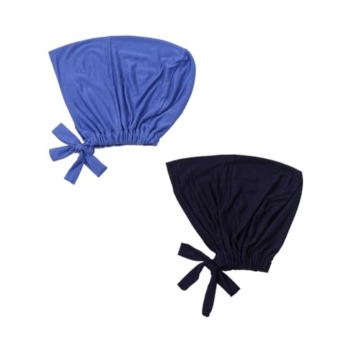 Women Under Scarf Hat Hijab Undercap Islamic Muslim Under Scarf Hijab Cap with Tie-Back Closure - color: Blue+navy Blue