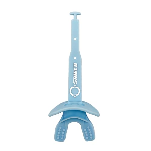 O Shield Striker Football Lip Guard with Permanent Strap | Football Lip Guard with Permanent Strap — Front Teeth, Lip, and Full Bite-Surface Coverage, No-Boil Ready Fit - color: Columbia Blue