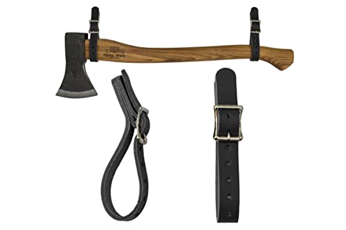 1844 Helko Werk Made in USA Genuine Leather Axe Hangers Pair Black 8878ABK | Frontier Collection Premium Leather Wall Hanging Straps Adjustable Buckle Axes Hatchets Heavy Duty Tools for Display - color: Black