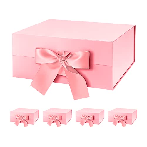 HAPPY POTATO 5 Pink Magnetic Gift Boxes with Lids and Ribbon 9x6.5x3.8 Inch - color: Pink-Ribbon-9x6.5x3.8 Inches-Pack of 5