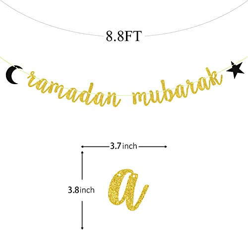 Ramadan Mubarak Banner Eid Mubarak Decorations for Happy Eid Muslim Islam Party Decorations Gold Glitter
