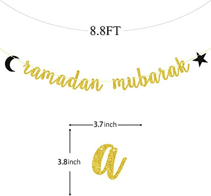 Ramadan Mubarak Banner Eid Mubarak Decorations for Happy Eid Muslim Islam Party Decorations Gold Glitter