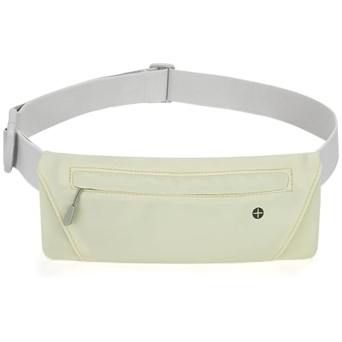 WHIPPY Slim Running Belt Fanny Pack for Women Men Elastic Runners Belt Waist Pouch Chest Bag Phone Holder Waist Pack for Running Hiking - color: 6-Light Yellow