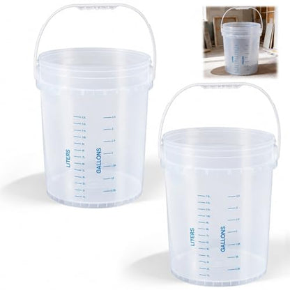 Didaey 2 Pack Clear 5 Gallon Bucket with Handle, Graduated Measuring Mixing Bucket Pail HDPE BPA-Free Storage Container Leakproof for Stirring Mixing Liquids