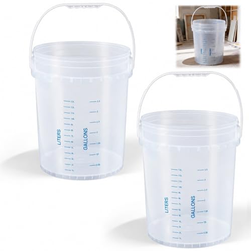 Didaey 2 Pack Clear 5 Gallon Bucket with Handle, Graduated Measuring Mixing Bucket Pail HDPE BPA-Free Storage Container Leakproof for Stirring Mixing Liquids