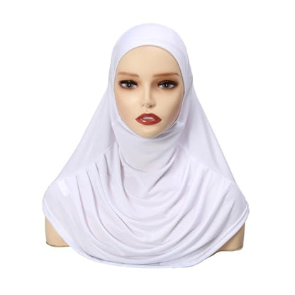 LMVERNA Ready To Wear Hijab for Women Muslim Instant Turban Soft Scarf for Prayer Long Hijabs - color: White