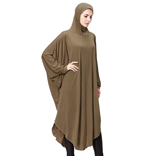 khalat Women's One-Piece Muslim Abaya Dress Large Overhead Prayer Ramadan Long Hijab Dress - color: Camel, size: Large