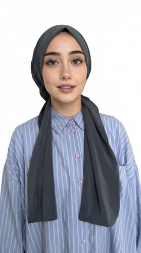 Instant Hijab Scarf for Women – Soft, No-Iron, No-Pins, Ready-to-Wear Hijab – Stretchy & Lightweight Polyester Fabric - color: C10 Antrasite