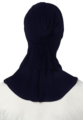Lina & Lily Jersey Tie Back Hijab Underscarf with Neck Cover Full Coverage for Muslim Women - color: Navy Blue