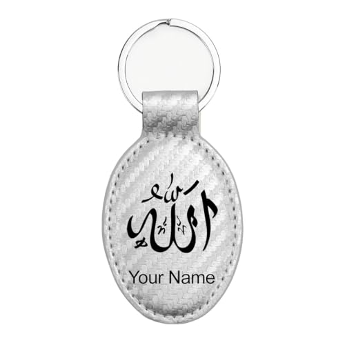 LaserGram Personalized Oval Keychain, Allah 1 (Carbon Fiber Silver) - color: Carbon Fiber Silver