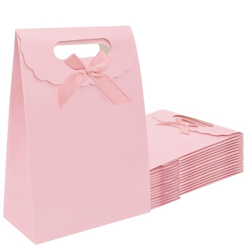 Patdefie gift bags with handles medium size 7×4×10 inch 16pcs for gift wrap birthday,party favor,wedding,anniversary (pink) - color: pink