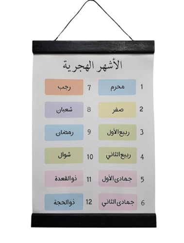 Al-Ameen Muslim Gift Wall Hanging Tapestry AMN-307 Al-Quran Dua Ayat Arabic Calligraphy House Decorative Poster Islamic Decor Ornament Eid Ramadan Souvenir (BK/WH_Arabic Months, 20x30 cm.) - color: BK/WH_Arabic Months, size: 20x30 cm.