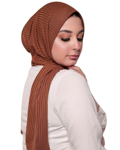 Instant Hijab For Women | Head Wrap100% Cotton Rib Headscarf | Easy to Wear Hijabs with Metal Pin - color: Brown