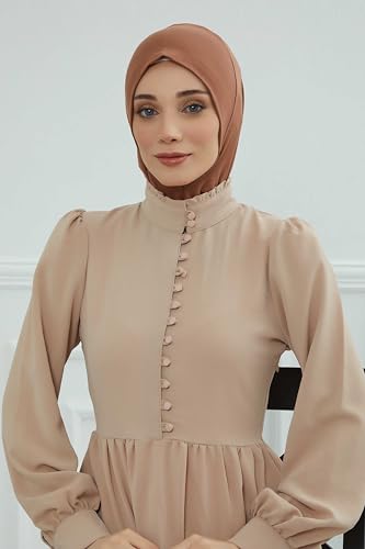 Aisha's Design Instant Turban 95% Cotton Head Scarf Headwear Combed Cotton Ninja Cap, Slip on Jersey Hijab - color: Caramel Brown
