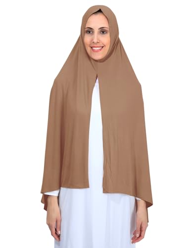 Non-See Through Instant Jersey Cotton Hijab Scarf for Women, Ready to Wear Muslim Head Scarf - color: Dark Brown
