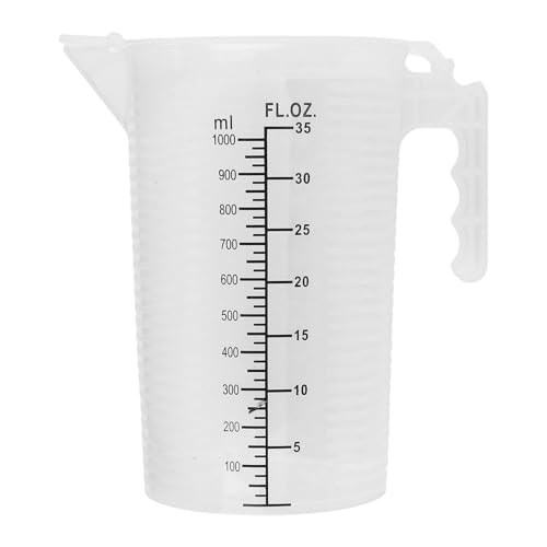 dPois Plastic Measuring Cup Thick Graduated Liquid and Dry Container Measuring with Handle Spout and Lid for Laboratory Kitchen Baking Transparent 1000ml - size: 1000ml