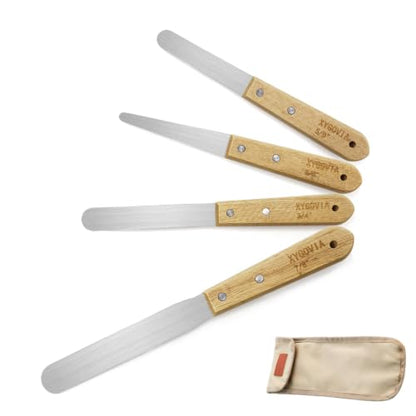 4-piece Caulking Spatula with Wooden Handle, Professional Stainless Steel Caulk Tool Set Finishing Tools, Streamline Spatulas for Caulk Application - color: 4PCS