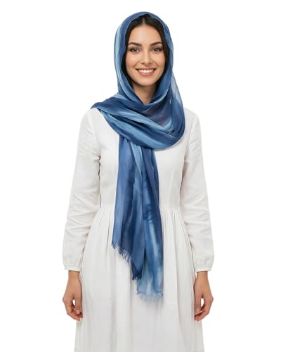 Women’s Gradient Tie Dye Hijab Scarf Soft Cotton Linen Headscarf Shawl Crinkle Printed Muslim Head Wrap - color: Color 4