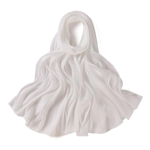 Premium Hijab Head Scarf for Women Lightweight Shimmer Hijab Head Wrap Scarves Crepe Satin Scarf Shawl Wrap - color: White