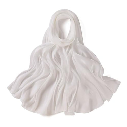 Premium Hijab Head Scarf for Women Lightweight Shimmer Hijab Head Wrap Scarves Crepe Satin Scarf Shawl Wrap - color: White