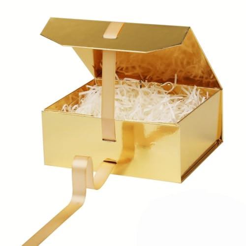 GoooodGift 1 Gold Gift Box 8x7X3.5 Inch,Magnetic Lid Collapsible Gift Box - color: Gold-8x7x3.3 Inch (Pack of 1)