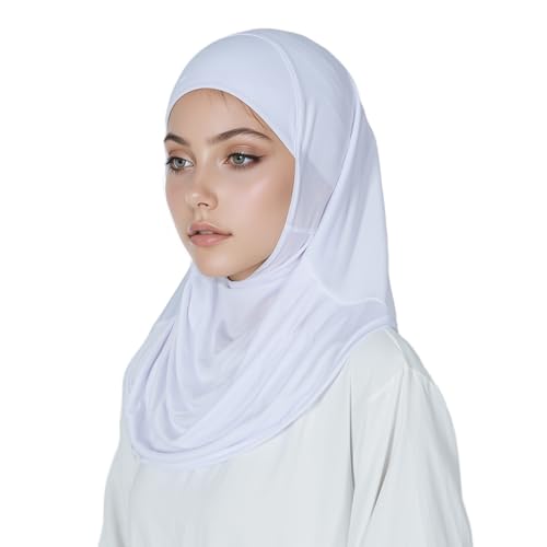 Solid Color Hijab for Women Muslim Prayer Scarfs for Women Women's Instant Hijab Modest Islamic Khimar - color: White