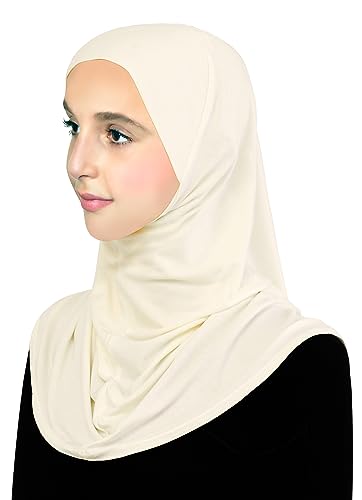 Cotton Hijab for Girls Amira Muslim Kids Head Scarf Ready to Wear Easy Instant - color: Medium - Ivory, size: Large