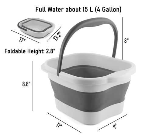 Collapsible Foot Bath Basin Soaker Tub with Handle for Soaking Feet, Foldable Pedicure Foot Spa Massager Foot Care Soak Plastic Inflatable Bucket Bowl Bathtub Tools for Washing Cleaning, White - color: White/Grey