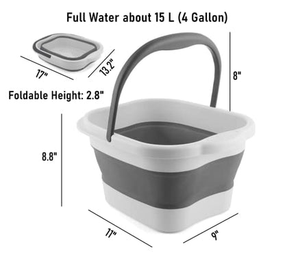 Collapsible Foot Bath Basin Soaker Tub with Handle for Soaking Feet, Foldable Pedicure Foot Spa Massager Foot Care Soak Plastic Inflatable Bucket Bowl Bathtub Tools for Washing Cleaning, White - color: White/Grey