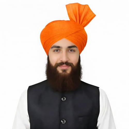 Turban For Men (156 Inches) Long Cloth – Muslim, Sikh, Punjabi Headwrap | For Prayer, Festivals & Special Occasions - color: Orange