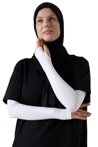 ihvan online, Hijab Sleeves for Women, Muslim Arm Sleeve for Prayer, Women's Soft Stretchy Modest Sleeves to Cover Arms - color: White-model 2