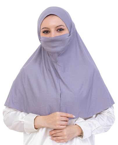 Prien Easy To Wear Hijab For Women, Muslim Instant Turban With Niqab, Islamic Clothes, Soft Scarf For Prayer, Abaya, Khimar - color: Grey