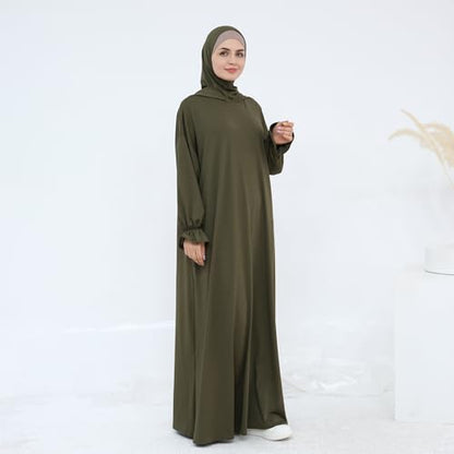 Muslim Dress for Women Pakistani Kaftan Abaya Robe Arabic Islamic Prayer Clothes Dubai Outfits - color: Army Green