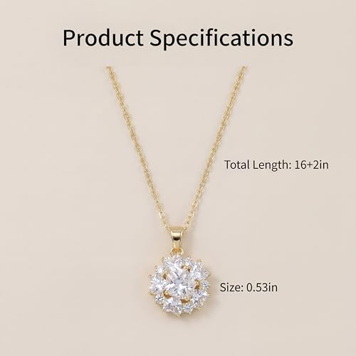 Necklaces for Women - Sparkling Flower Pendant Necklace, 18K Gold Plated Chain, Sunflower Clover Jewelry for Wedding Party, 16+2 Inch - color: Golden