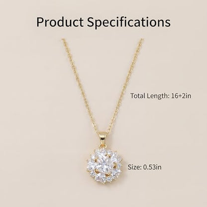 Necklaces for Women - Sparkling Flower Pendant Necklace, 18K Gold Plated Chain, Sunflower Clover Jewelry for Wedding Party, 16+2 Inch - color: Golden