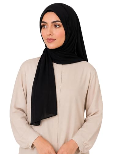 Easy Hijab for Women, Stretch Rayon Jersey Scarf, Solid Color - color: Mctls2539-black