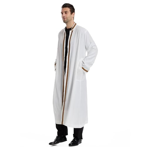 Qianliniuinc Thobe for Men Abaya Islamic Clothing - Muslim Kaftan Dubai Arabic Robe Loose Fit Casual Prayer Wear - color: White, size: Medium