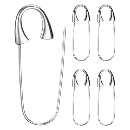 M METERXITY 5-Pack Large Safety Pin, 1.73 in(44mm) Zinc Alloy Heavy Brooch Pin for Sewing Clothes/Costume/Skirts Garments/Craft Supplies, Decorative Safety Pins [Silver Tone] - color: Silver Tone, size: 1.73 In(44mm)