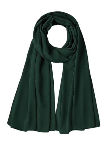 Chiffon Scarf for Women Lightweight Breathable Sunscreen Soft Solid Hijab Scarf for Daily & Muslim Wear - color: Dark Green Chiffon Scarf