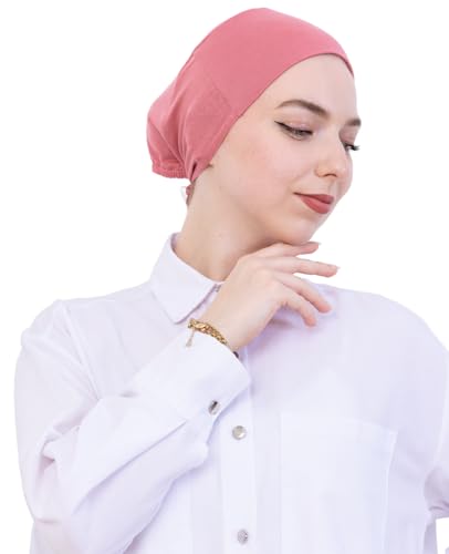 Prien Soft Undercap Hijab for Women, Cotton Islamic Bonnet, Muslim Head Scarf Inner Cap for Prayer Wear, Turban Hat Ramadan - color: Dusty Rose