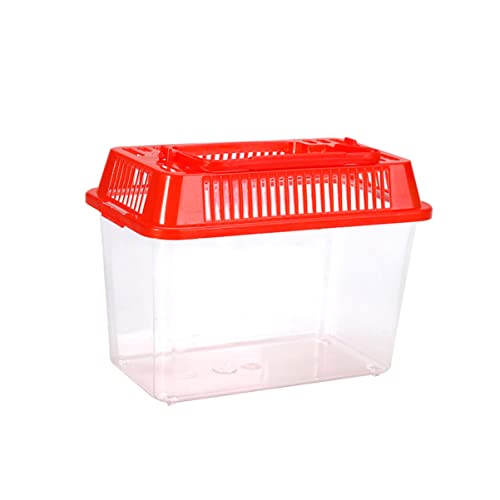 Mipcase Portable Fish Tank for Travel Mini Plastic Fish Carrier Handle for Turtle Gold Fish - color: Red